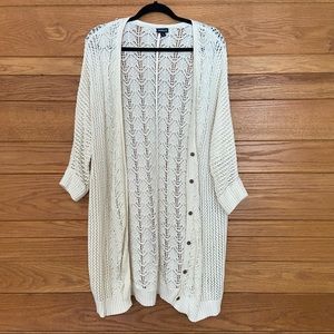 Torrid cream open knit button up duster cardigan